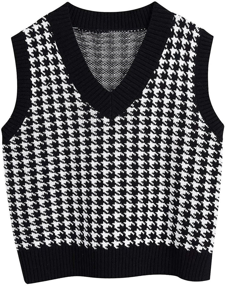 Damen ärmellose Strickweste mit modernem Hahnentrittmuster Drune