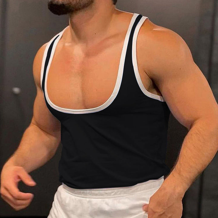 Herren nan sportliches ärmelloses Muskelshirt mit Kontrastbesatz Drune