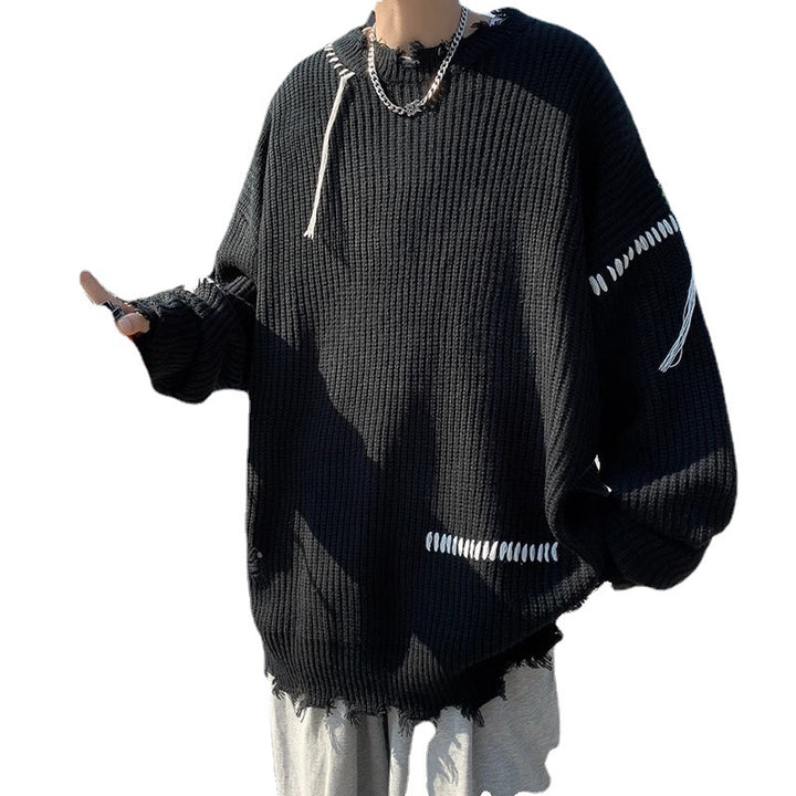 Herren lässiger Strickpullover mit fransigen Abschlüssen und asymmetrischem Design Drune