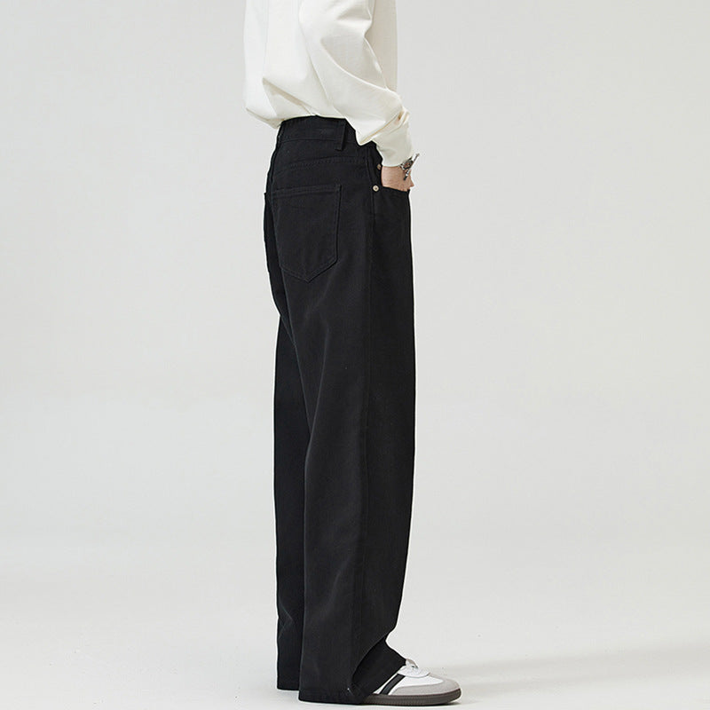 Herren Weite Baumwoll‑Twill‑Hose mit hohem Bund und geradem Bein Drune