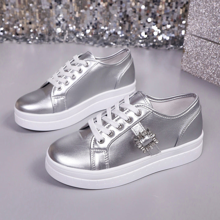 Damen modische Plateausneakers aus hochwertigem mit dekorativem Kristallbesatz Drune