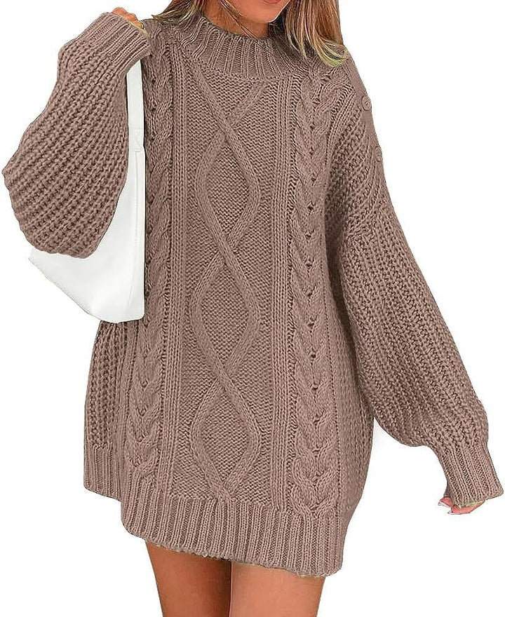 Damen Oversize Strickkleid mit Zopf- und Rippstruktur Drune