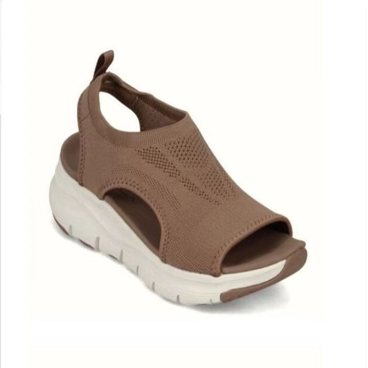 Damen Strick-Sandalen mit Plateau, elastischem Schaft und Fersenriemen Drune