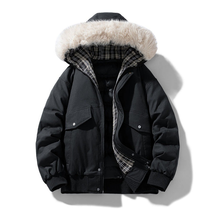 Herren wattierte Winterjacke mit Kapuze und abnehmbarem Kunstfellkragen Drune