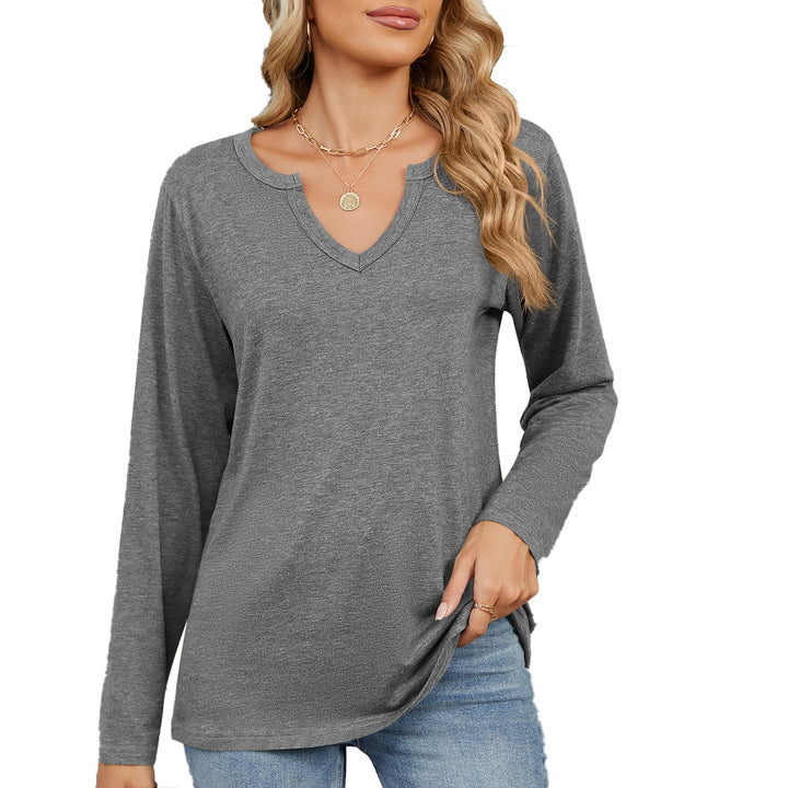 Damen Langarmshirt mit modischem V-Ausschnitt und lässiger Passform Drune