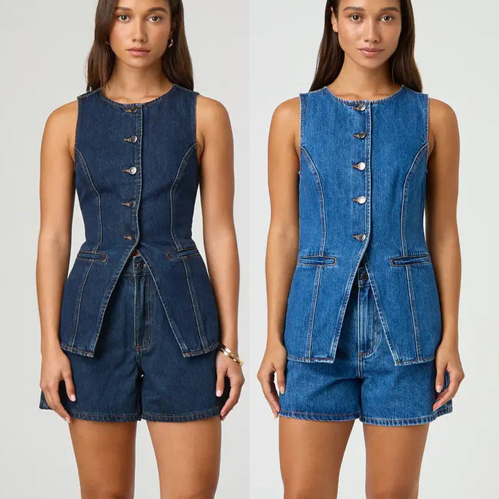 Damen Jeansweste mit tailliertem Schnitt und praktischen Taschen Drune