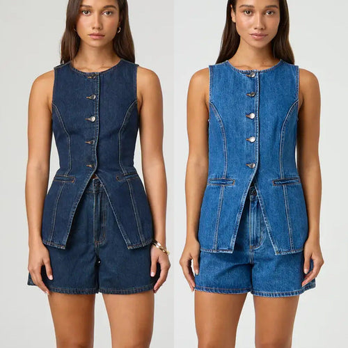 Damen Jeansweste mit tailliertem Schnitt und praktischen Taschen Drune