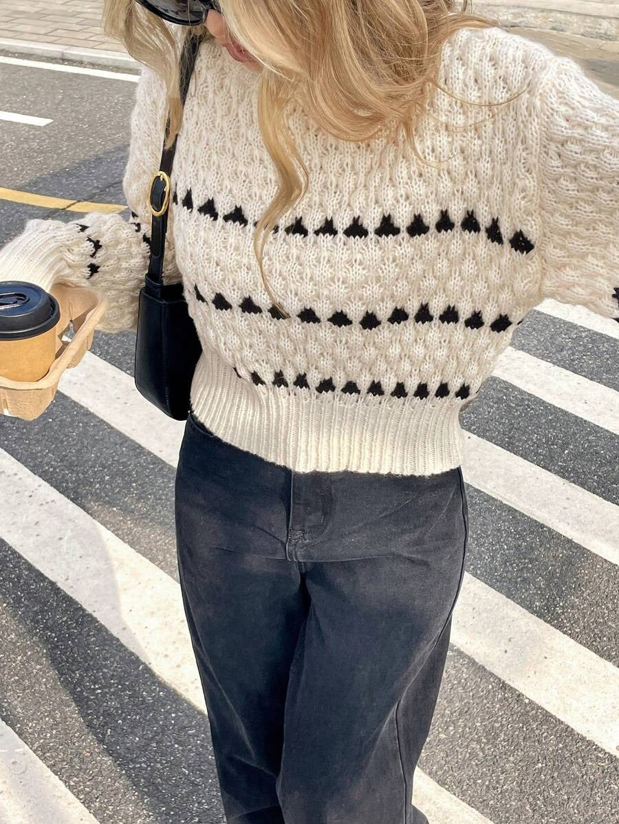 Damen Strickpullover mit strukturiertem Muster und hohem Kragen Drune