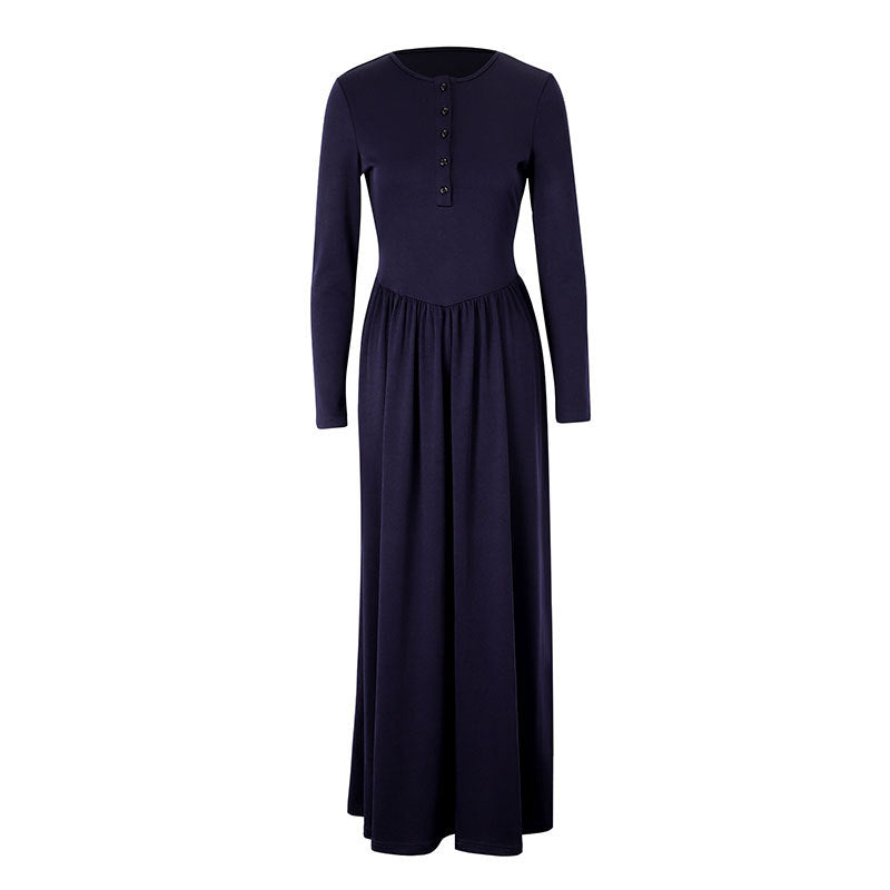 Damen Maxikleid mit eleganten Knopfdetails und fließendem Rockteil Drune