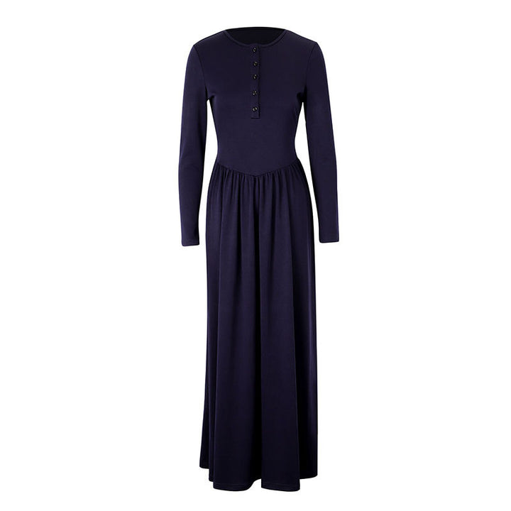 Damen Maxikleid mit eleganten Knopfdetails und fließendem Rockteil Drune