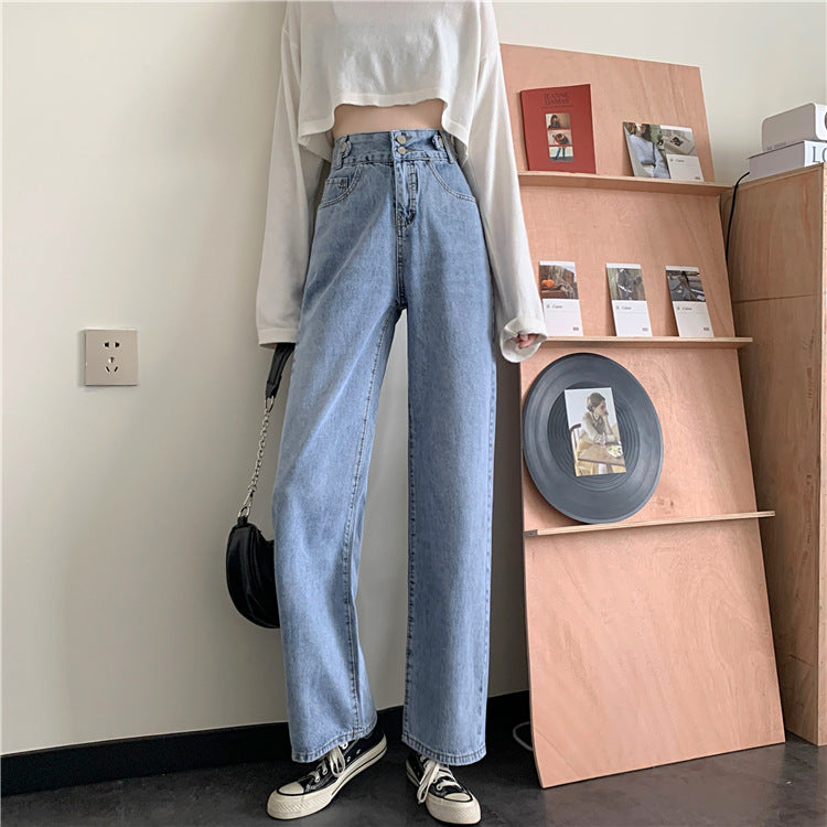 Damen Hohe Taille Bootcut Jeans Drune