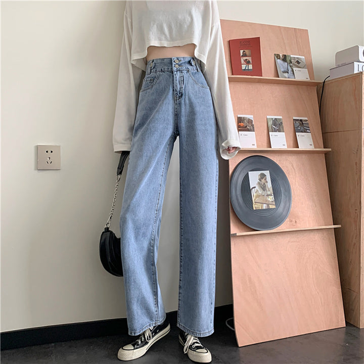 Damen Hohe Taille Bootcut Jeans Drune