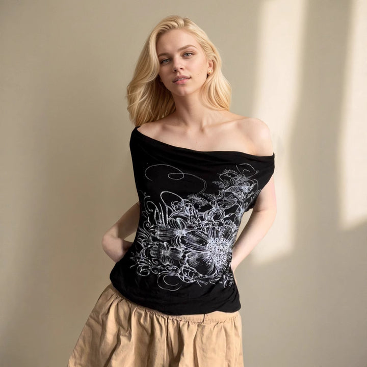 Damen ärmelloses Crossover-Top mit floralem Design Drune