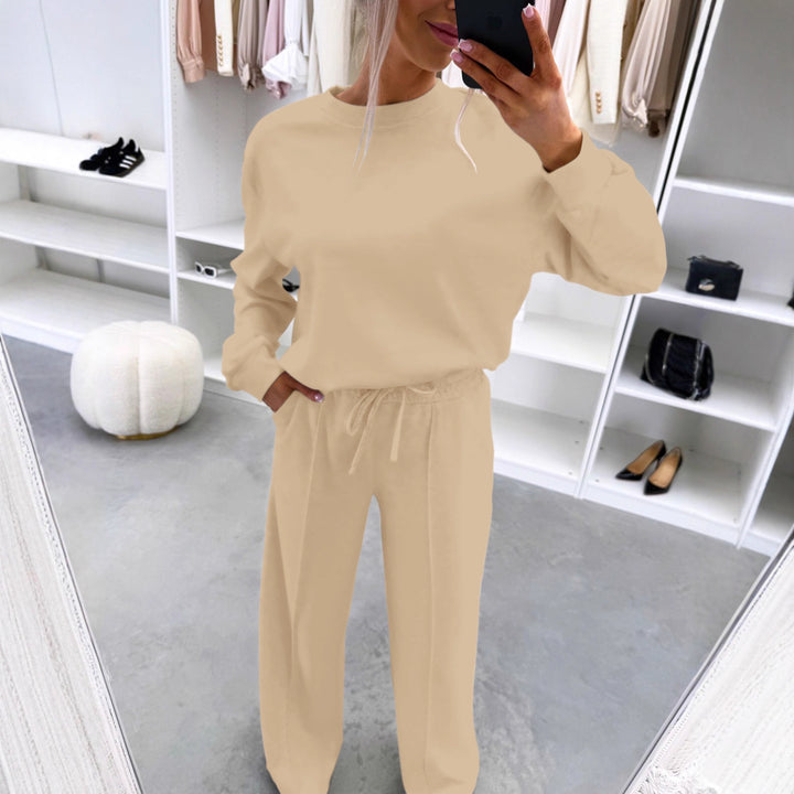 Damen Casual-Loungewear-Set mit Oversize-Batwing-Pullover und weitem Jersey-Hosenbein Drune