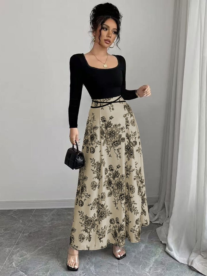 Damen Elegantes Maxikleid mit floralem Print und tailliertem Schnitt Drune