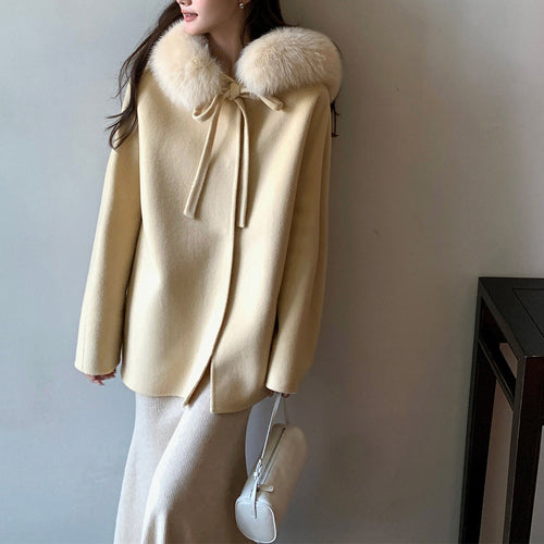 Damen Elegante und warme Übergangsjacke mit fellbesetztem Kragen Drune