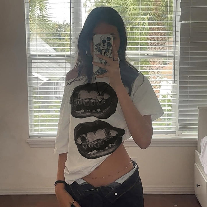 Damen T-Shirt mit glitzerndem Kreuzdesign und lässigem Schnitt Drune