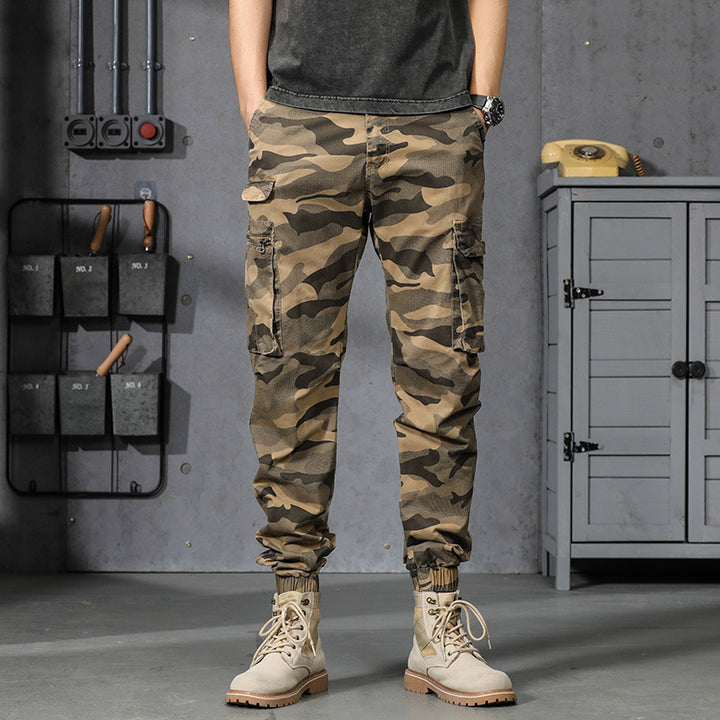 Herren Camouflage‑Cargo‑Jogginghose im Military‑Look mit Mehrfachtaschen und elastischem Knöchelabschluss Drune