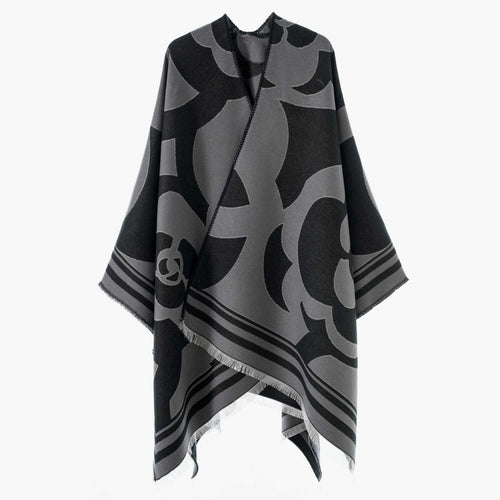 Damen Jacquard-Überwurf im Oversize-Cape-Stil mit großflächigem Muster Drune