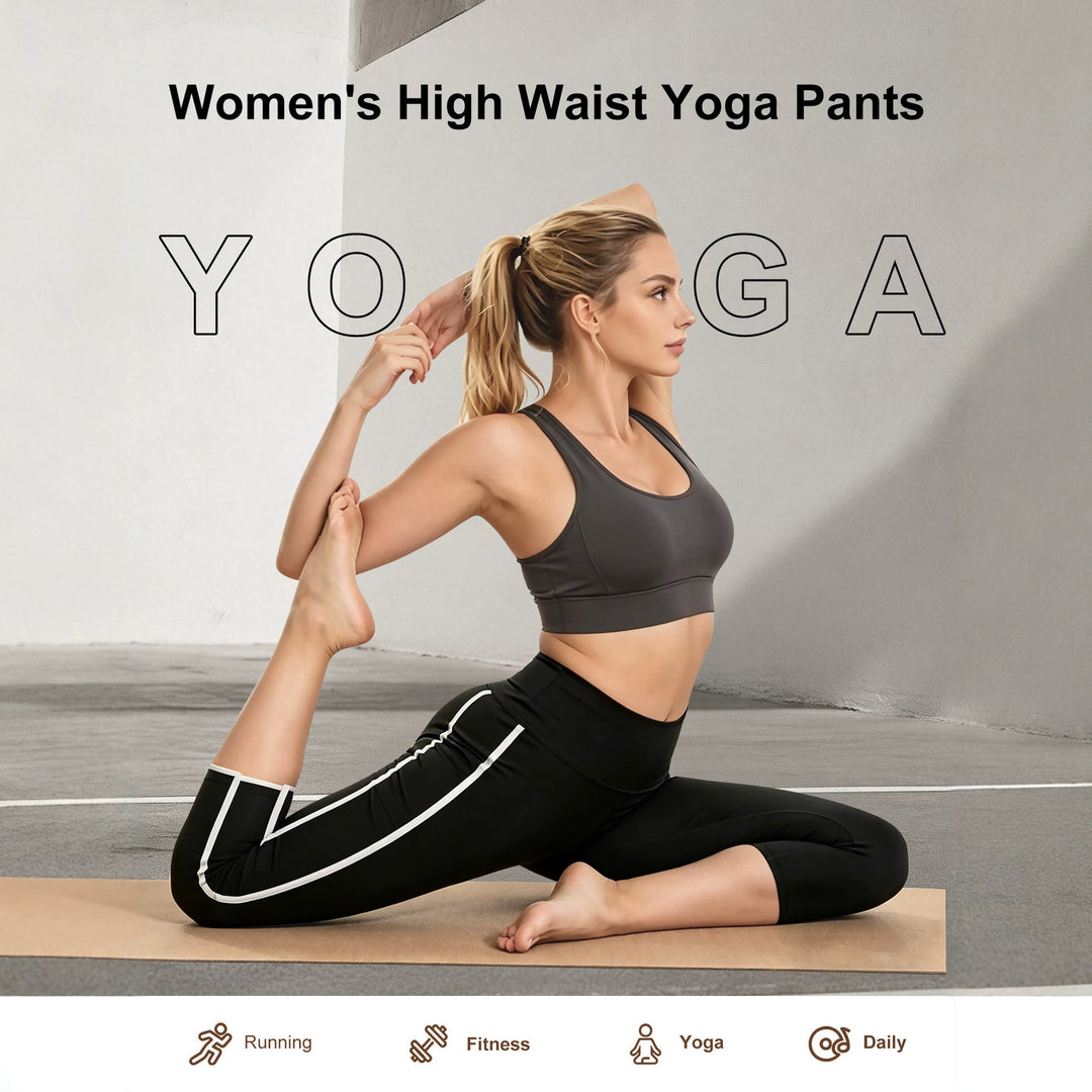 Damen Capri-Sportleggings mit hoher Taille, Bauchkontrolle und seitlicher Smartphone-Tasche Drune