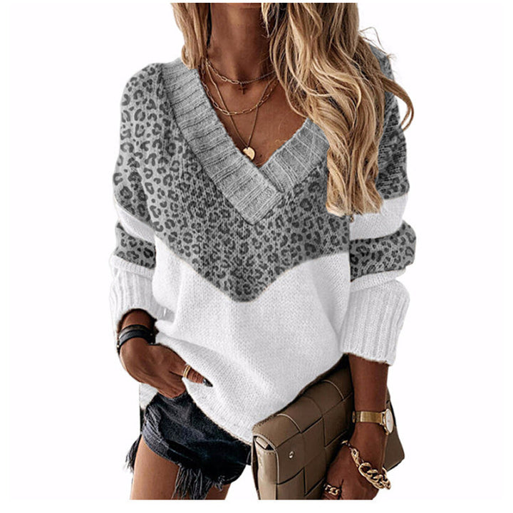 Damen nan V-Ausschnitt Strickpullover mit Chevron-Muster und Oversize-Schnitt Drune