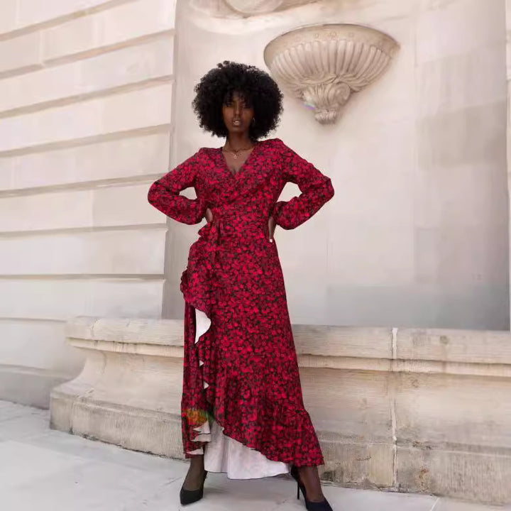 Damen Wickelkleid mit elegantem Leopardenmuster und fließendem Rock Drune