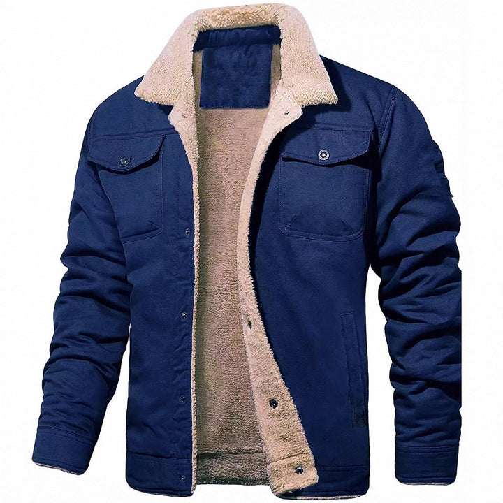 Herren Sherpa-gefütterte Canvas-Truckerjacke mit Brusttaschen Drune