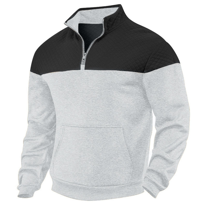 Herren nan gesteppte Schulterpasse Halbzip-Pullover mit Kängurutasche und Stehkragen Drune