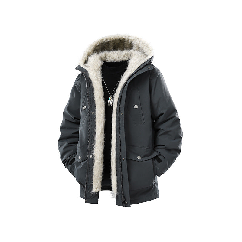 Herren Gefütterte Winterparka mit Kunstfellkapuze und Thermofutter, wind- und wasserabweisend Drune