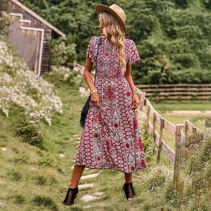 Damen Maxikleid mit floralem Muster und elastischem Tailleneinsatz Drune