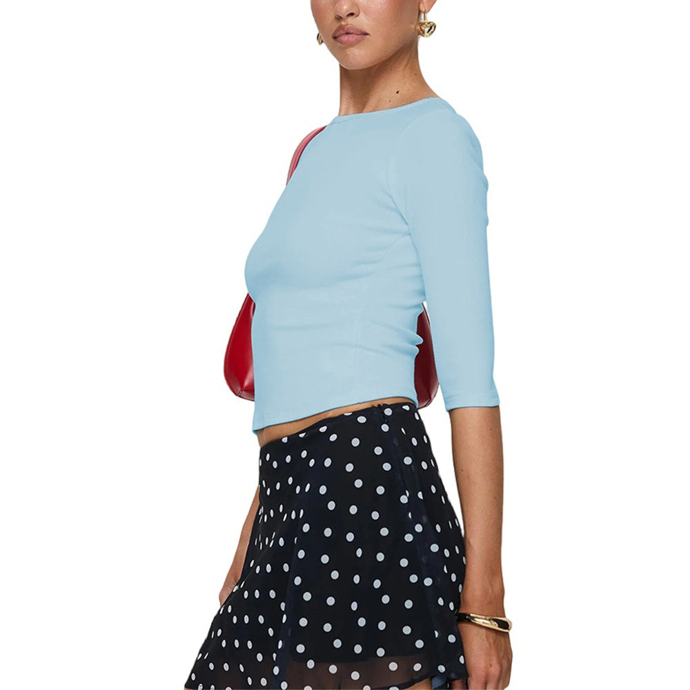 Damen cropped Langarmshirt mit elegantem Rundhalsausschnitt und figurschmeichelnder Passform Drune