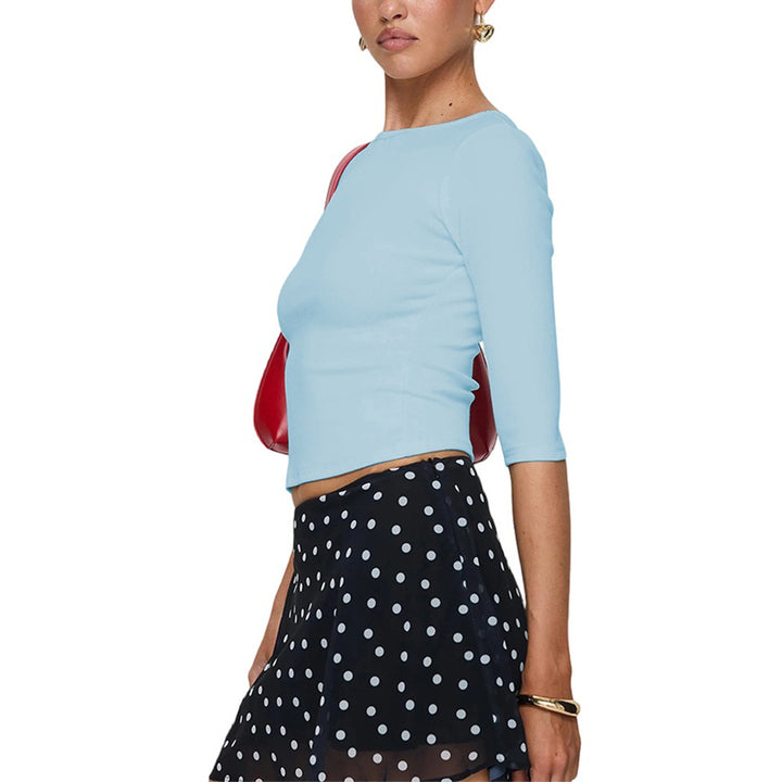 Damen cropped Langarmshirt mit elegantem Rundhalsausschnitt und figurschmeichelnder Passform Drune