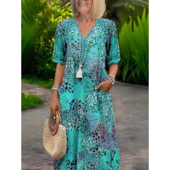 Damen Strandkleid im lässigen Stil mit Taschen und V-Ausschnitt Drune