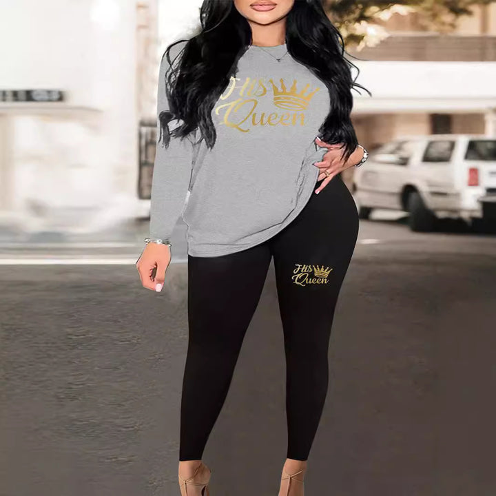 Damen Zweiteiler Lounge-Set mit Herz-Print Sweatshirt und High-Waist Leggings Drune