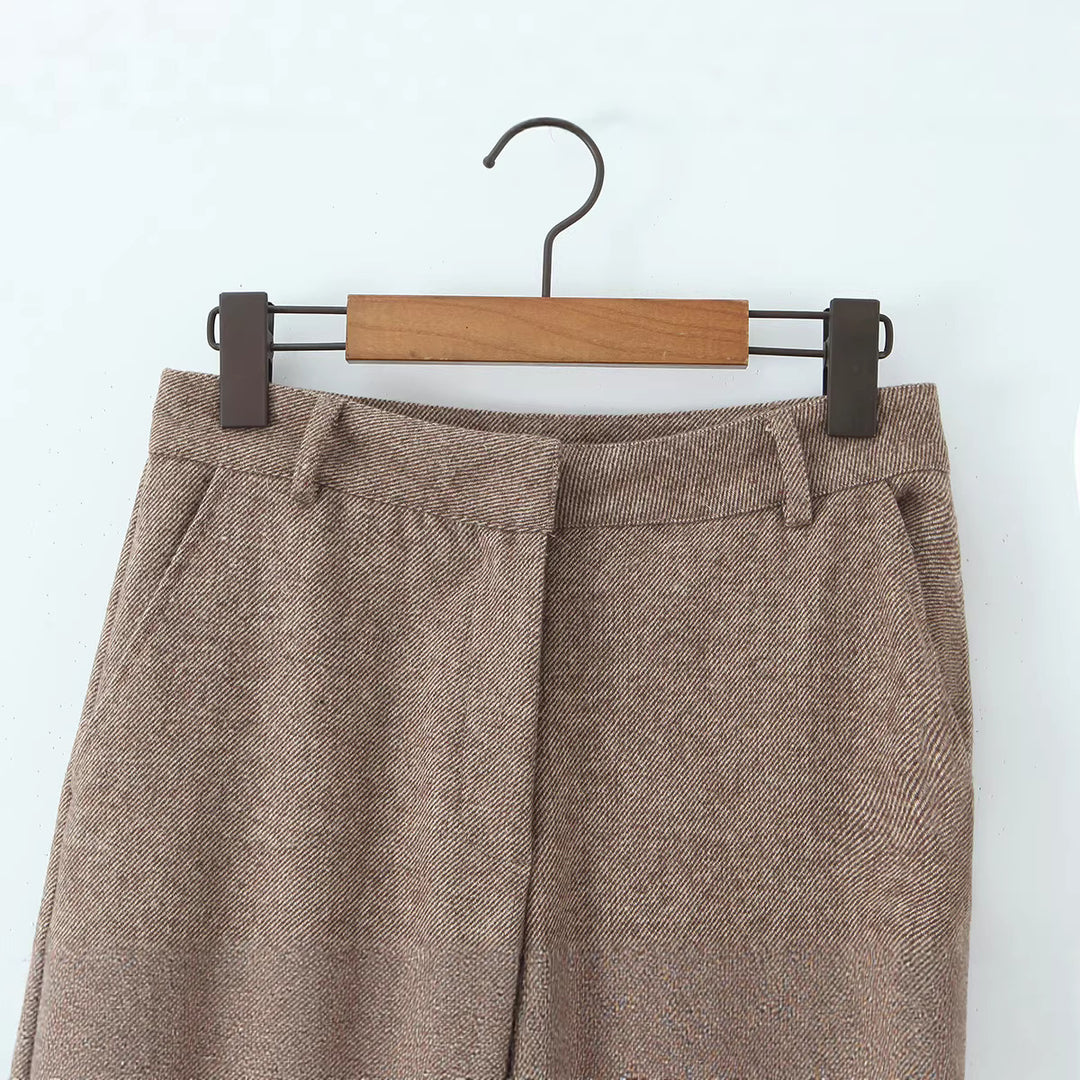 Damen Hochtaillierte weite Wollmix-Hose mit geradem Bein Drune