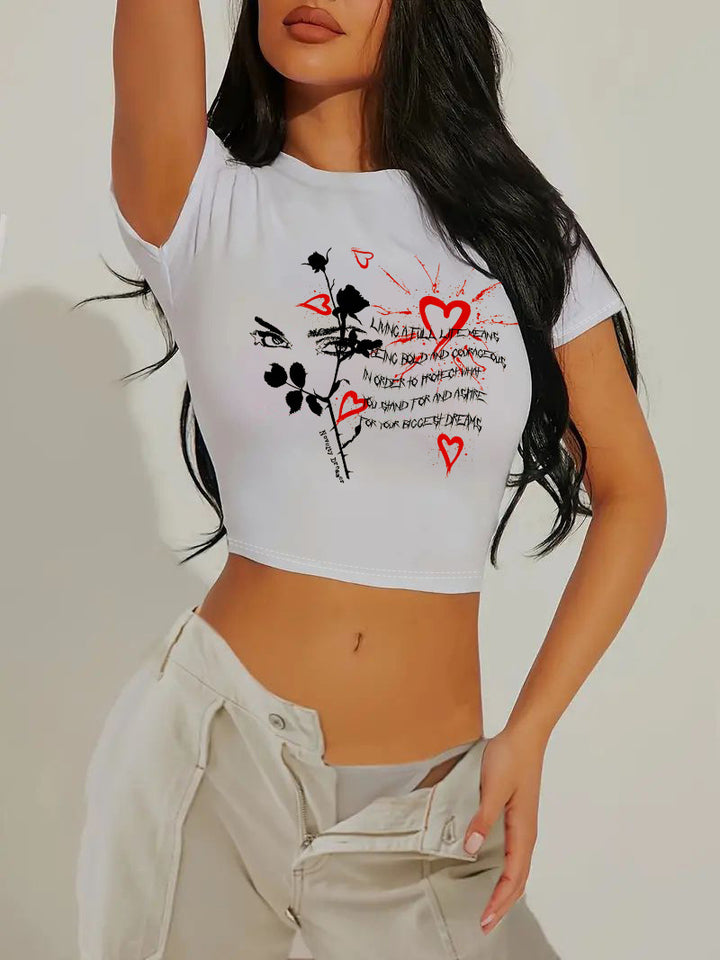 Damen cropped T-Shirt mit exklusivem Pferdemotiv und figurbetontem Schnitt Drune