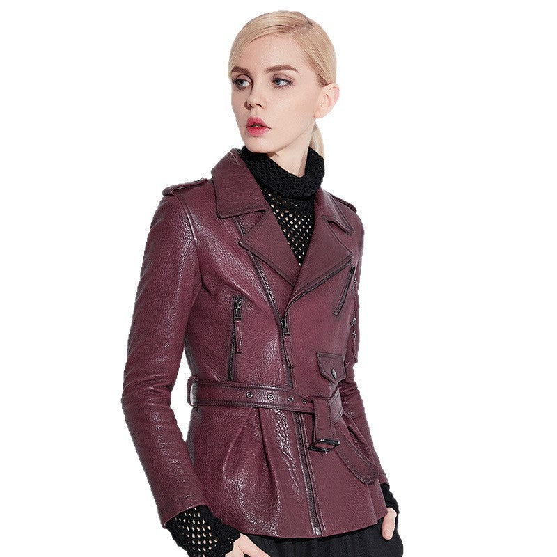 Damen Stylische Lederbikerjacke mit tailliertem Schnitt Drune