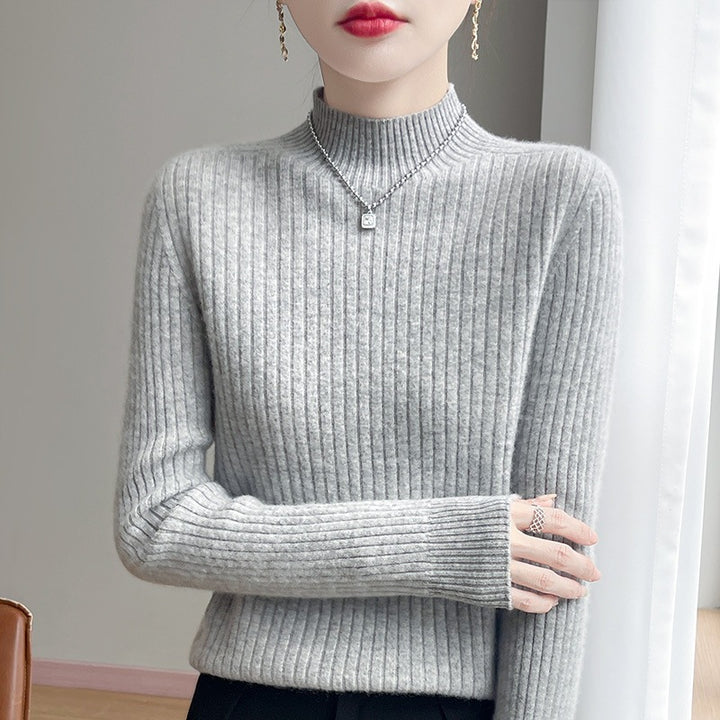 Damen Schmaler Rippenstrick-Mockneck mit extraweicher Kaschmir-Optik Drune