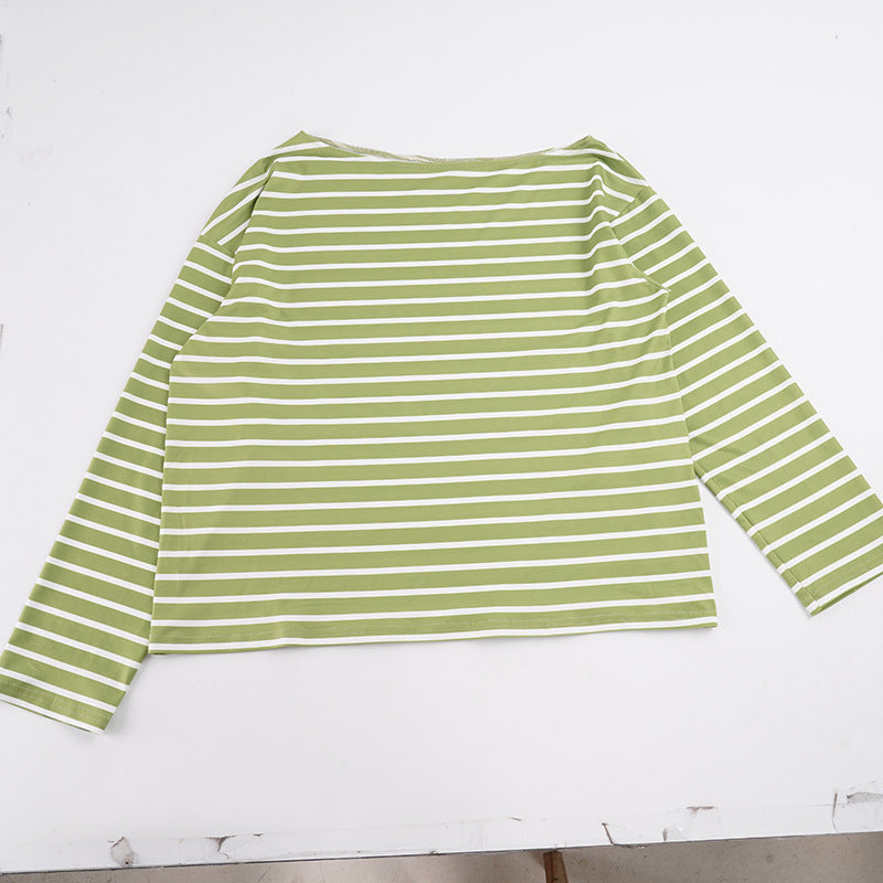 Damen Oversize-Langarmshirt mit breitem Ausschnitt, maritimem Streifen und relaxed Fit Drune