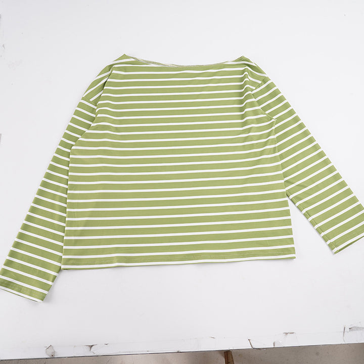 Damen Oversize-Langarmshirt mit breitem Ausschnitt, maritimem Streifen und relaxed Fit Drune