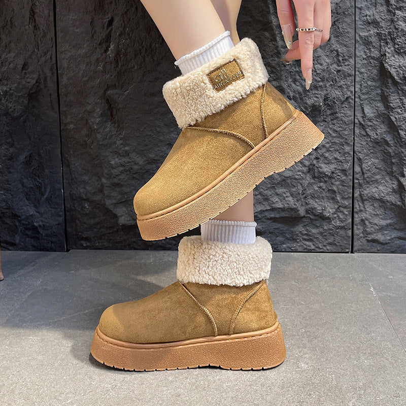 Damen Gefütterte Plateau‑Winterstiefeletten mit Teddyfell‑Kragen und rutschfester Profilsohle Drune