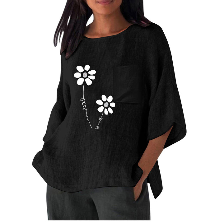 Damen lässiges Blusenshirt mit einzigartigem Blumenprint und praktischem Brusttaschen Drune