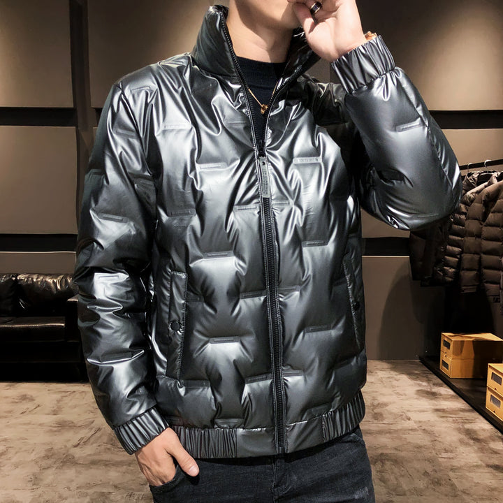Herren glänzende Stepp‑Thermojacke mit quadratischer Steppe und hohem Stehkragen Drune
