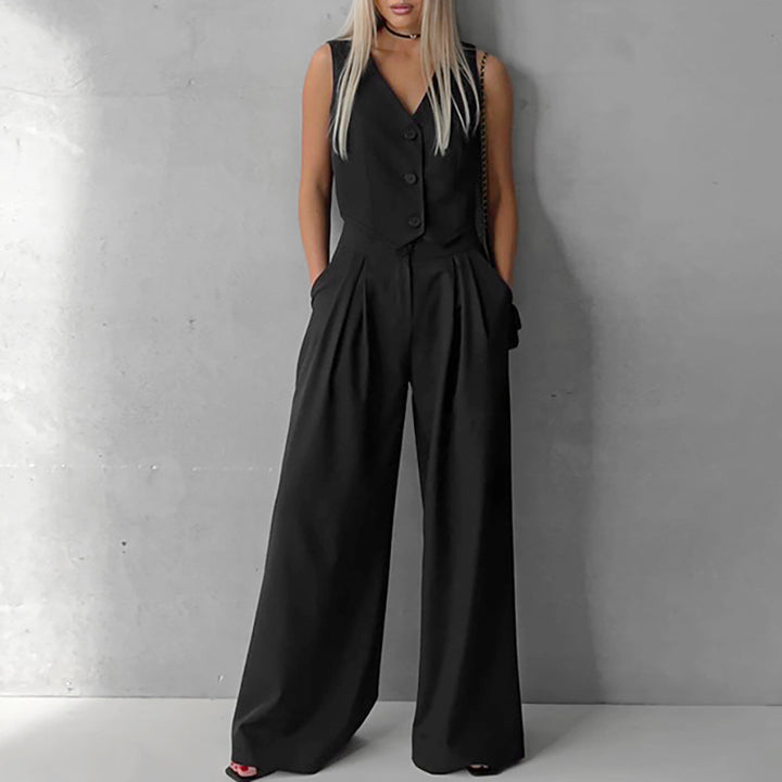 Damen elegantes Overall-Set aus hochwertigem Material mit schmalem Schnitt und schwingenden Beinen Drune