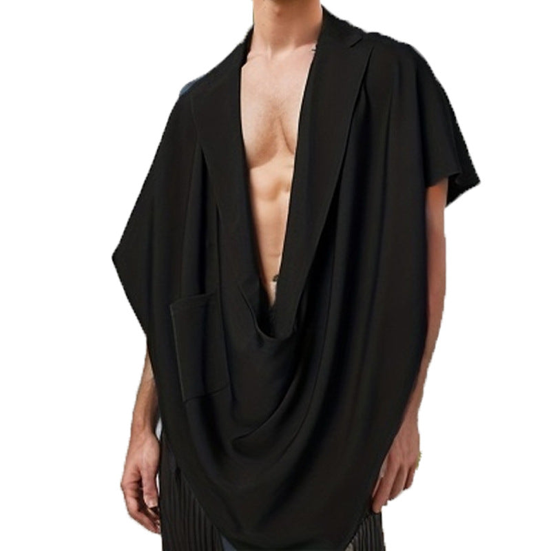 Damen nan Cape-Blazer mit Schalkragen offener Front aufgesetzter Tasche und spitz zulaufendem Zipfelsaum Drune