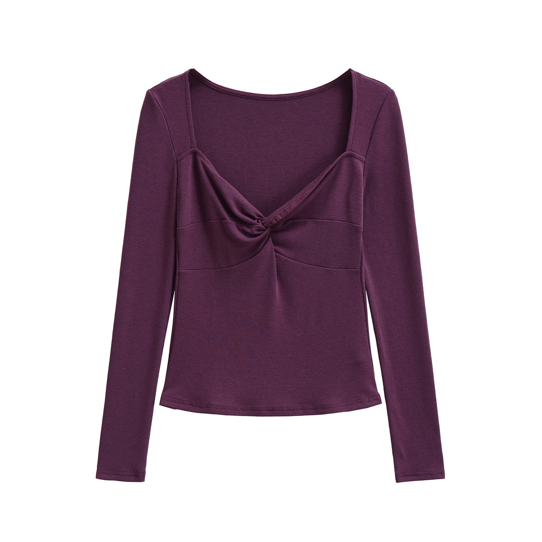 Damen Langarmshirt mit Drehknoten-Detail figurformendem Büstenteil und weiter Ausschnitt Drune