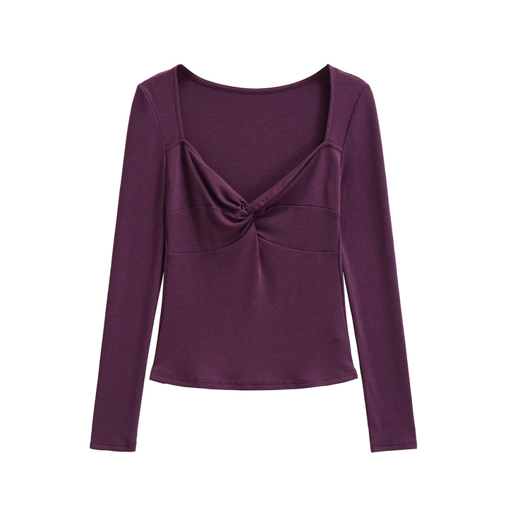 Damen Langarmshirt mit Drehknoten-Detail figurformendem Büstenteil und weiter Ausschnitt Drune