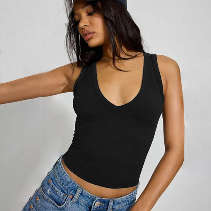 Damen körperbetontes V-Neck Top aus elastischem Material Drune