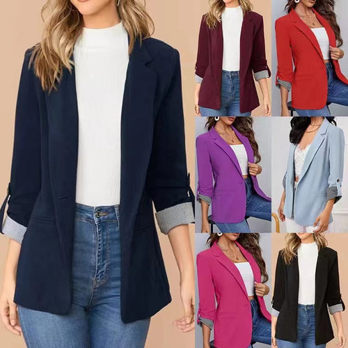 Damen modischer Blazer mit umschlagbaren Ärmeln und strukturierten Details Drune