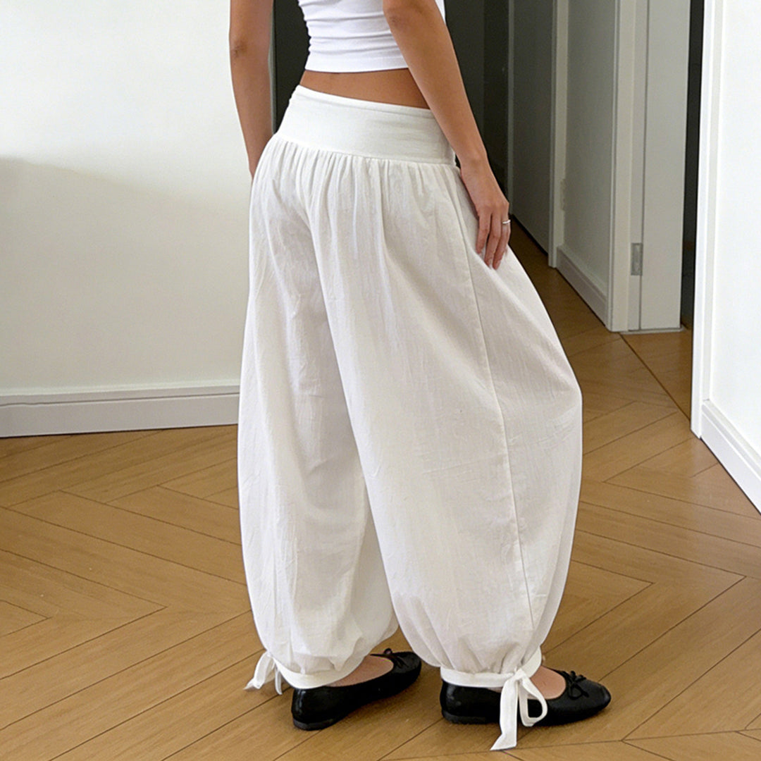 Damen luftige Culotte-Hosen mit Bindebändern Drune